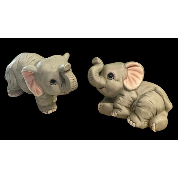 Vintage Porcelain HOMCO ELEPHANT FIGURINES #1400 Pair Baby Wild Animals - Picture 2 of 8